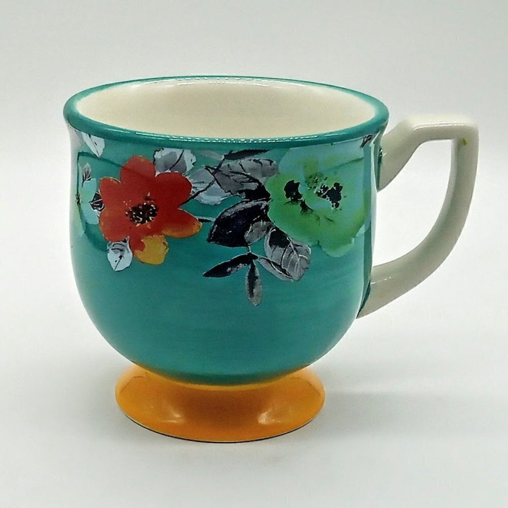 Pioneer Woman Aqua Floral Ceramic Mug